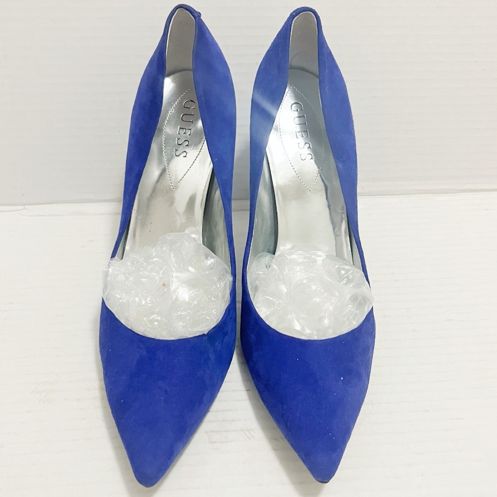 Guess Royal Bleu Suede Pointed Toe Stiletto Heels Size 9/5 M - Picture 6 of 6